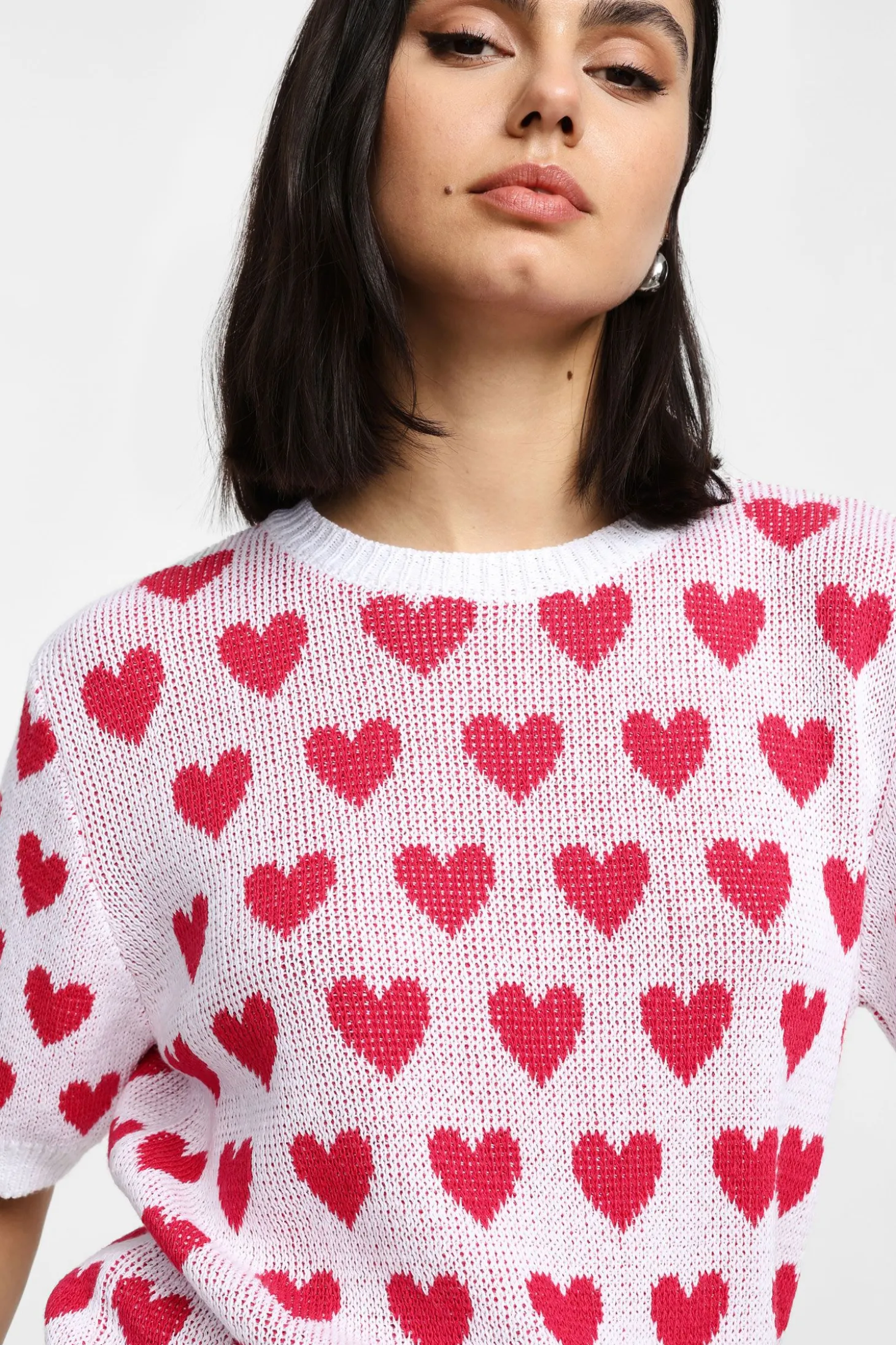 Maglione cuori maniche corte girocollo