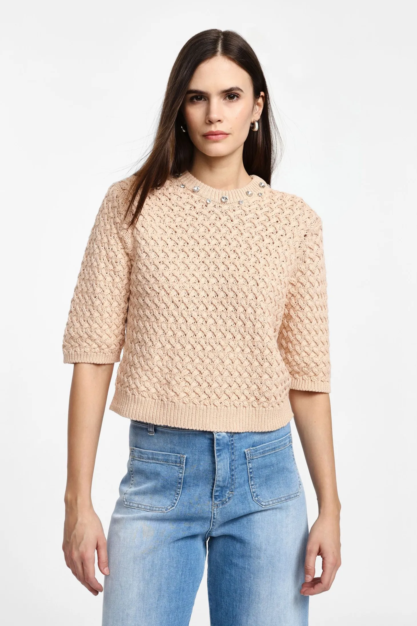 Maglione intrecciato maniche al gomito