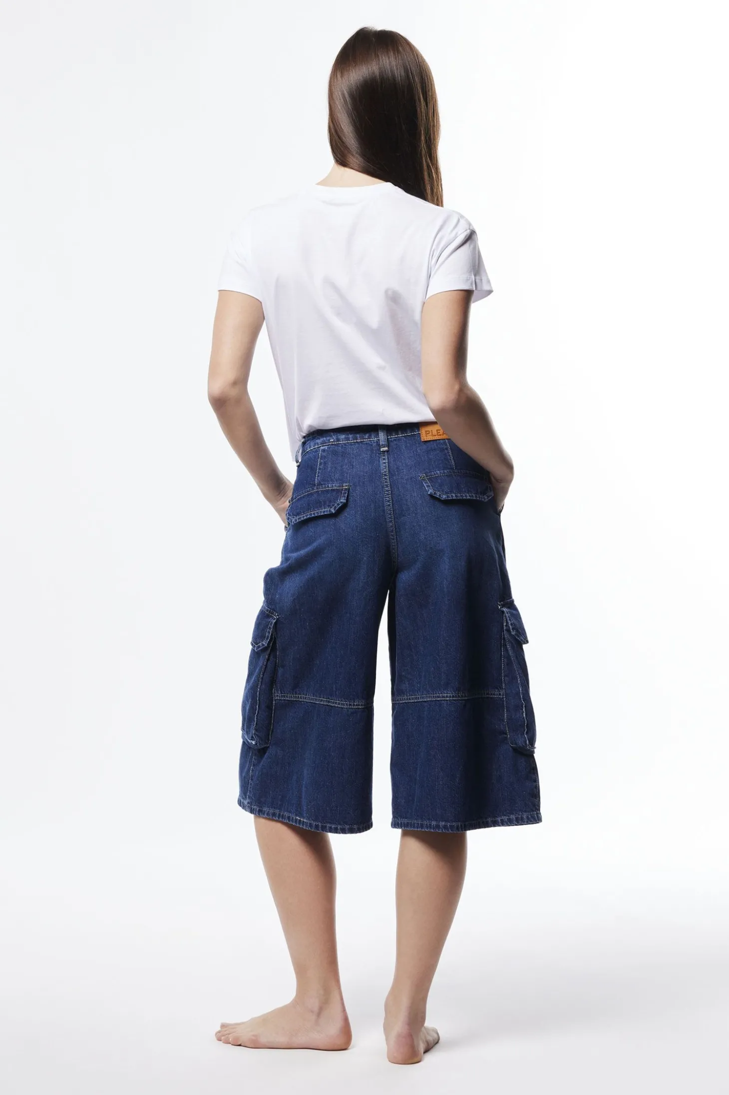 Pantaloncini a ginocchio in denim con tasche