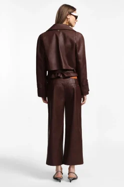 Pantaloni a gamba larga cropped in similpelle