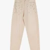 Pantaloni dritti con righe e dettagli strass