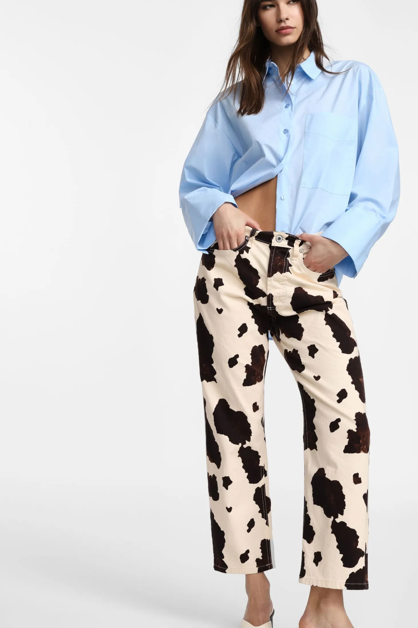 Pantaloni dritti stampa animalier