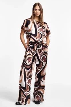 Pantaloni larghi stampa astratta e coulisse