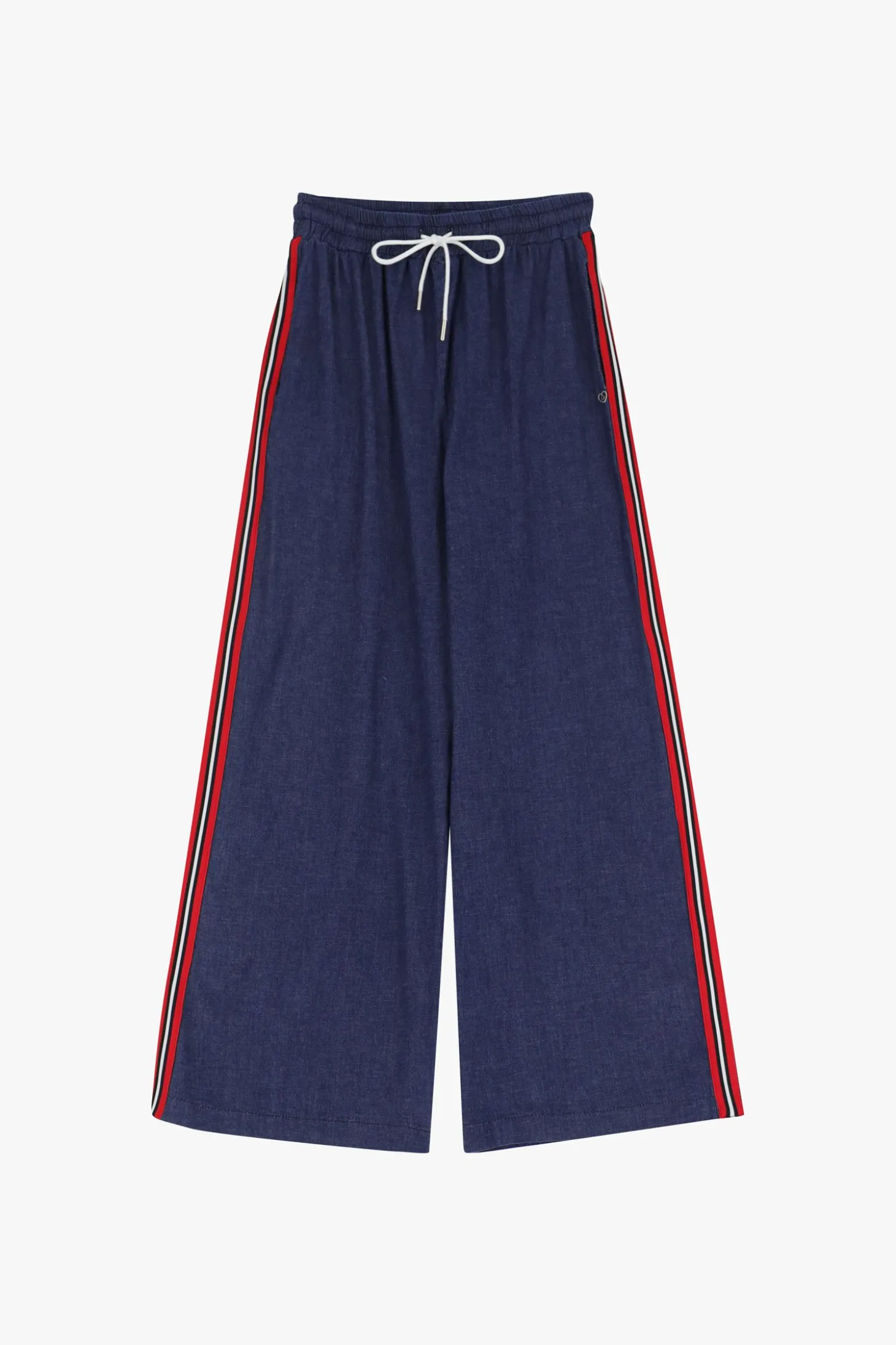 Pantaloni palazzo chambray con righe laterali e coulisse