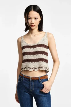 Top con spalline in maglia ricamata