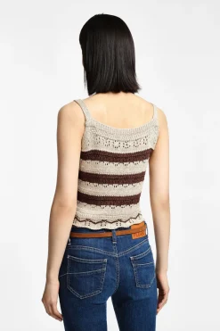 Top con spalline in maglia ricamata
