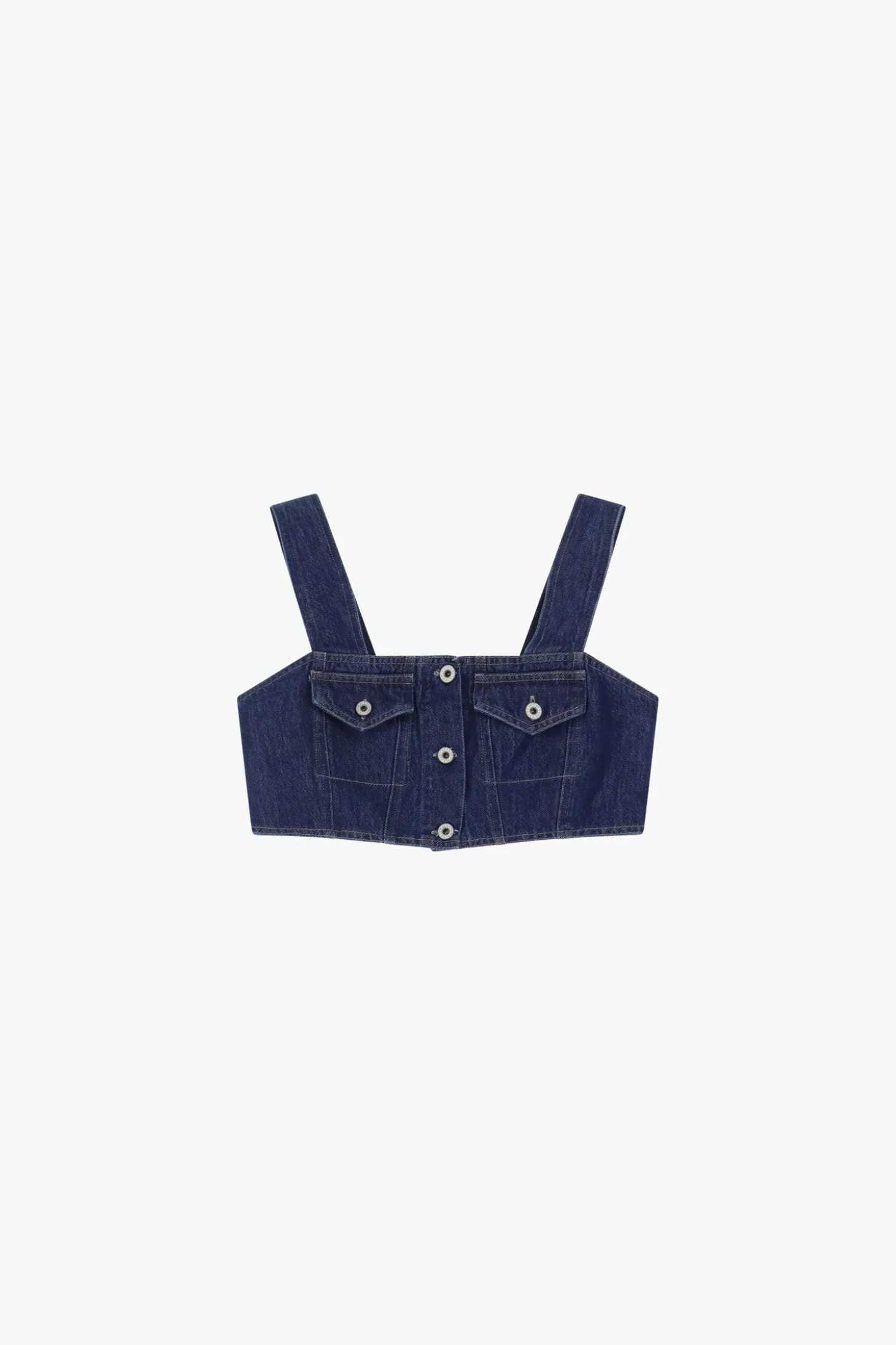 Top in denim con tasche e spalline larghe