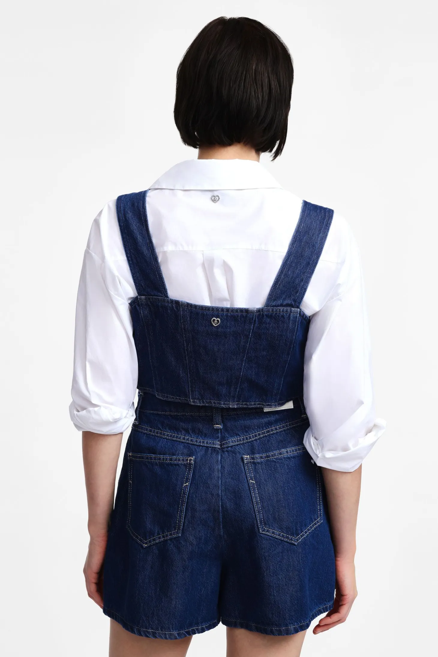 Top in denim con tasche e spalline larghe