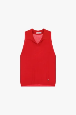 Top in maglia senza maniche con collo polo