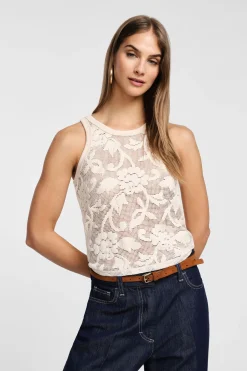Top smanicato con stampa floreale