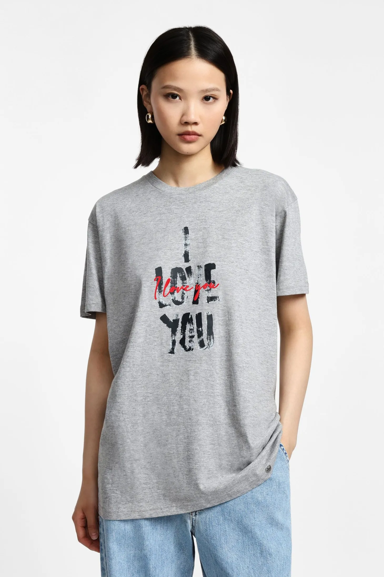 T-shirt stampa scritta collo rotondo