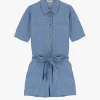 Tuta corta in denim con bottoni e cintura