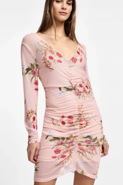 Vestito corto floreale maniche lunghe