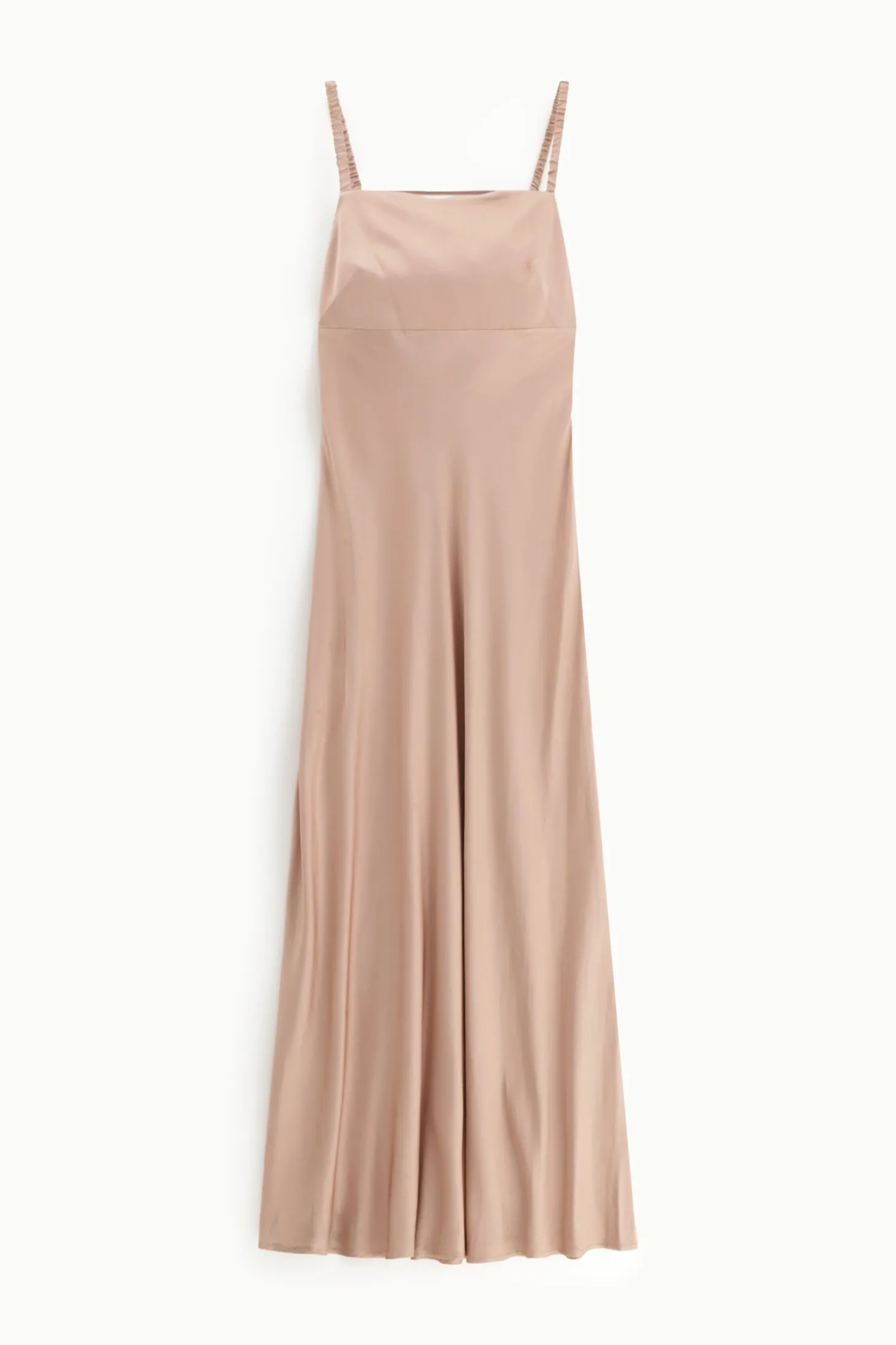 Vestito lungo satinato con scollo quadrato
