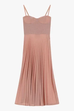Vestito midi con spalline sottili e gonna plissettata