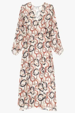 Vestito midi con stampa e maniche lunghe